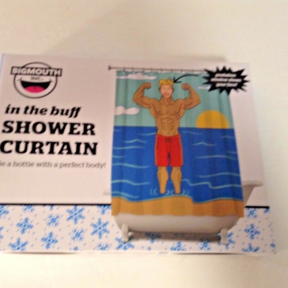 NIB Big Mouth In The Buff Shower Curtain Man with - Picture 2 of 3